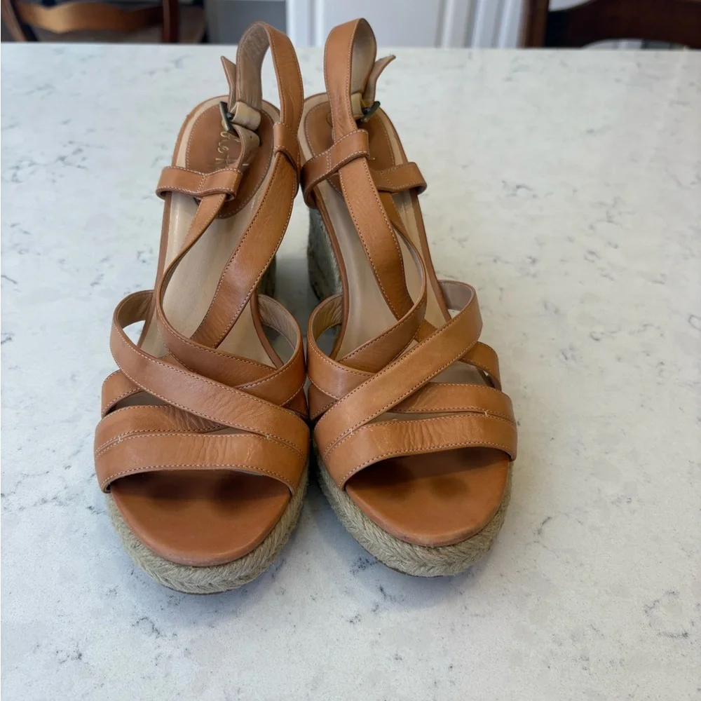 Cole Haan Tan Leather Wedge Sandals, sz 8.5